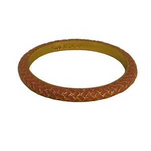 Lilly Pulitzer Basket Case Weave Pink Coral Gold Enamel Bangle Bracelet EUC